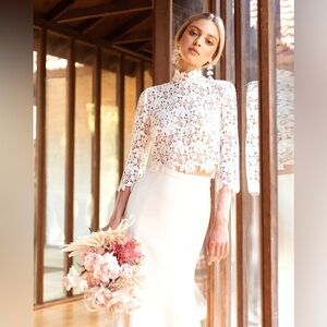 Jenny Yoo Rebekka Lace Mock Neck Bridal Top